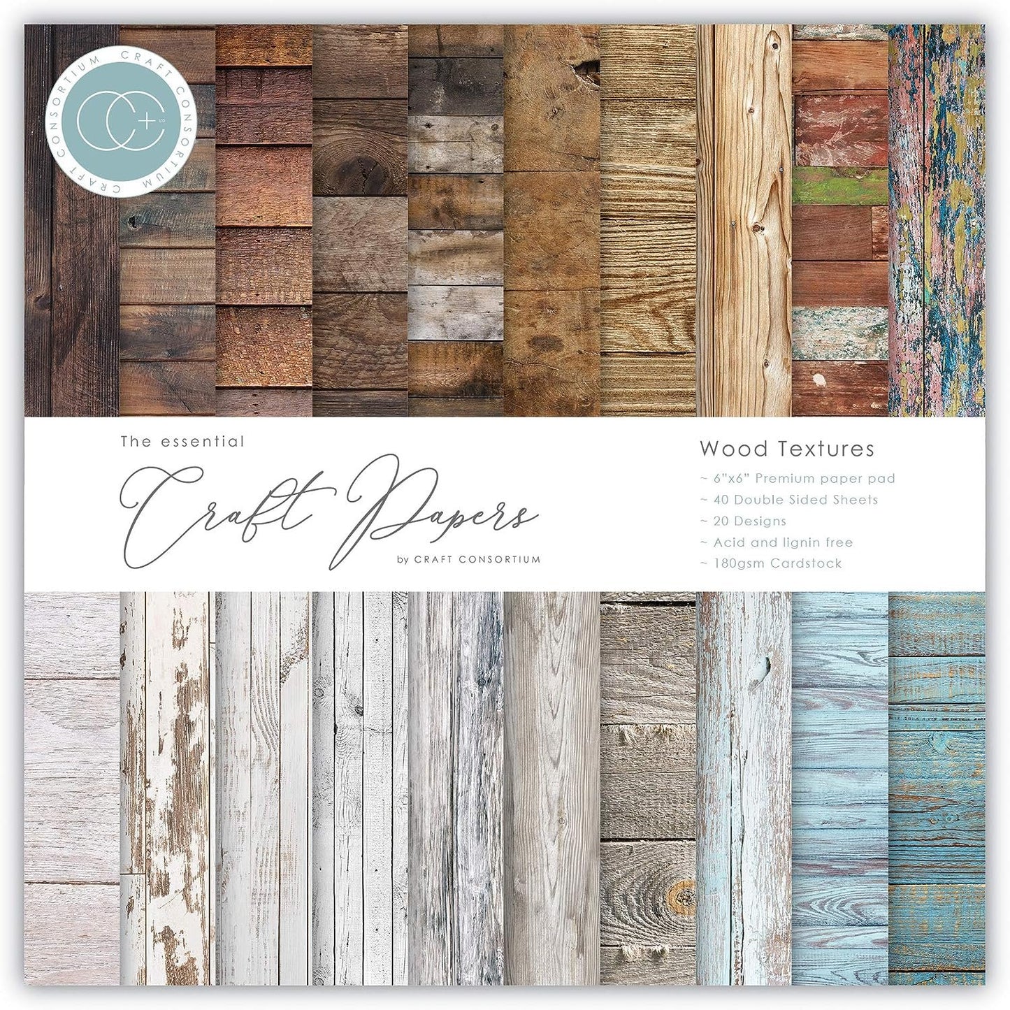Craft Consortium Craft CON PAPRPAD 6" TEXTR, One Size, Wood Textures, 20 Designs