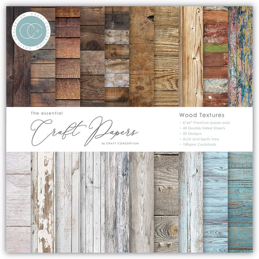 Craft Consortium Craft CON PAPRPAD 6" TEXTR, One Size, Wood Textures, 20 Designs