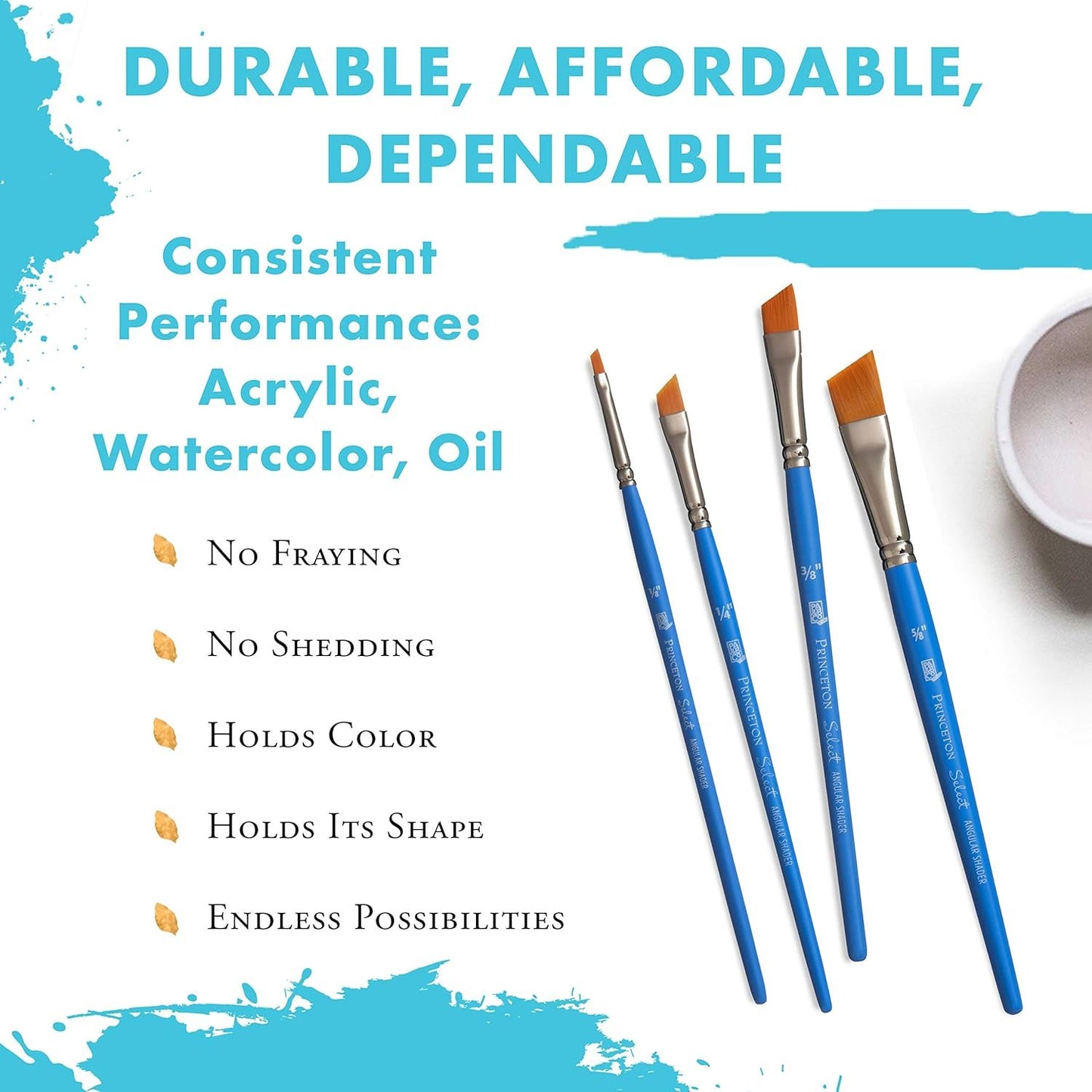 Princeton Art & Brush Princeton Select Artiste, Series 3750, Paint Brush for Acrylic, Watercolor and Oil, Angle Shader, 1/2 Inch