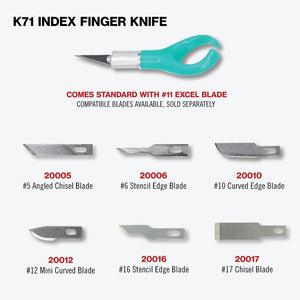 Excel Blades K71 Fingertip Craft Knife - 7 Inch Ergonomic Hobby Knife With Finger Loop - Crafting Supplies - Scrapbooking Knife and Cutting Tool For Precision Cutting and Trimming - Green Teal