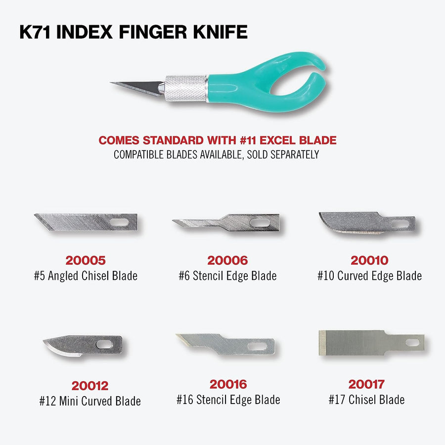 Excel Blades K71 Fingertip Craft Knife - 7 Inch Ergonomic Hobby Knife With Finger Loop - Crafting Supplies - Scrapbooking Knife and Cutting Tool For Precision Cutting and Trimming - Green Teal