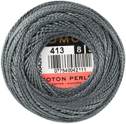 DMC 116 8-413 Pearl Cotton Thread Balls, Dark Pewter Grey, Size 8