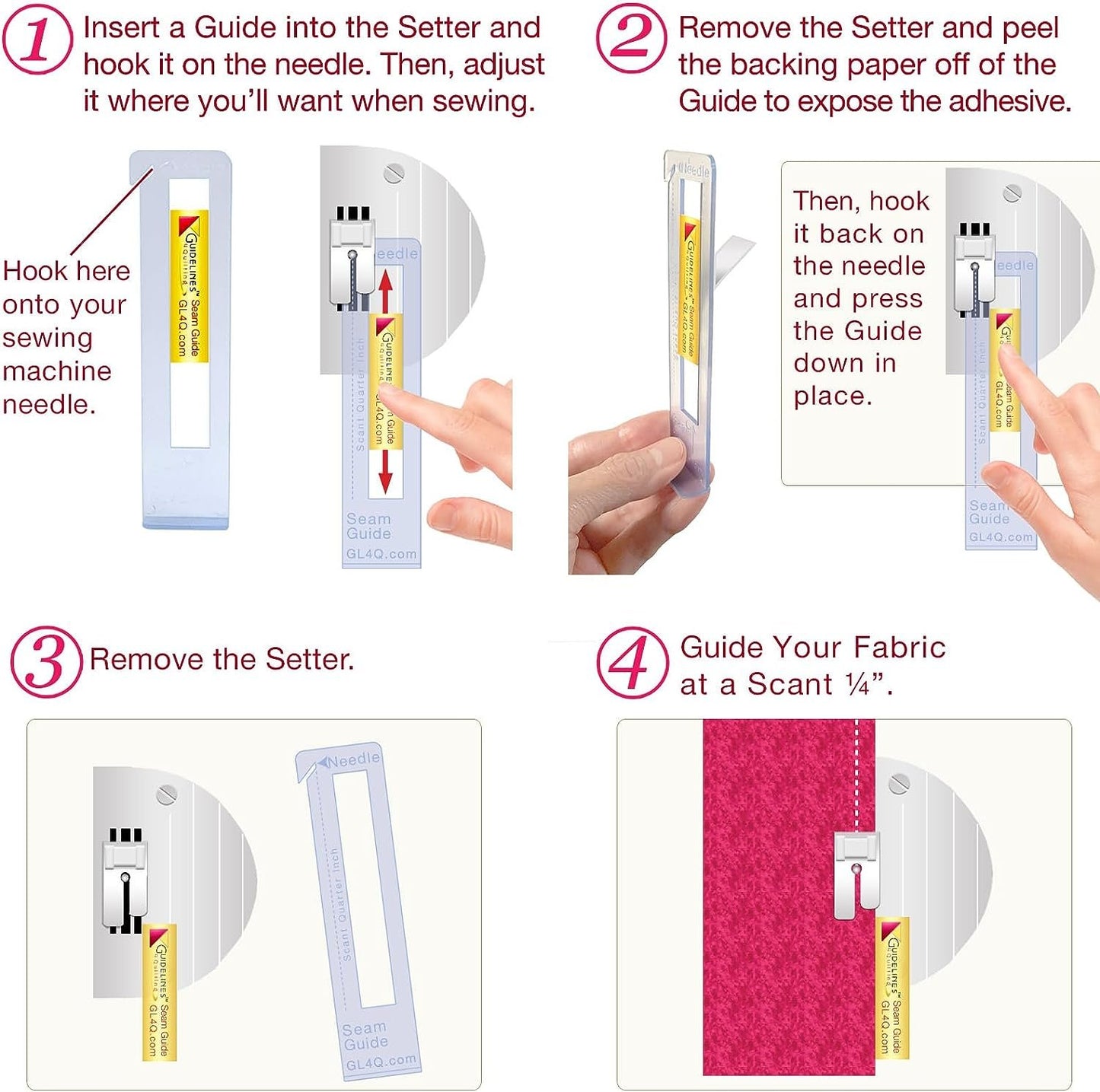 Guidelines4quilting - Super Easy Seam Guide Setter - 1 Seam Guide Setter (4¾" x 1¼" x 1/16”) & 6 Seam Guides - Take The Guesswork Out of Achieving Precise ¼” Seams.