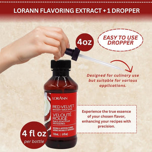 LorAnn Flavoring Extract (4 oz) Red Velvet Flavor with 4 oz Eye Dropper - Extracts and Flavorings for Baking and Lip Gloss Flavoring, Candy Making, etc