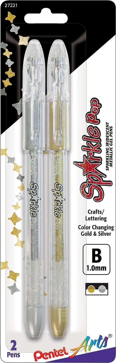 Pentel Arts Sparkle Pop Metallic Gel Ink Pen, 1.0mm Bold Line, Assorted Colors, Pack of 8 (K91PABP8M)