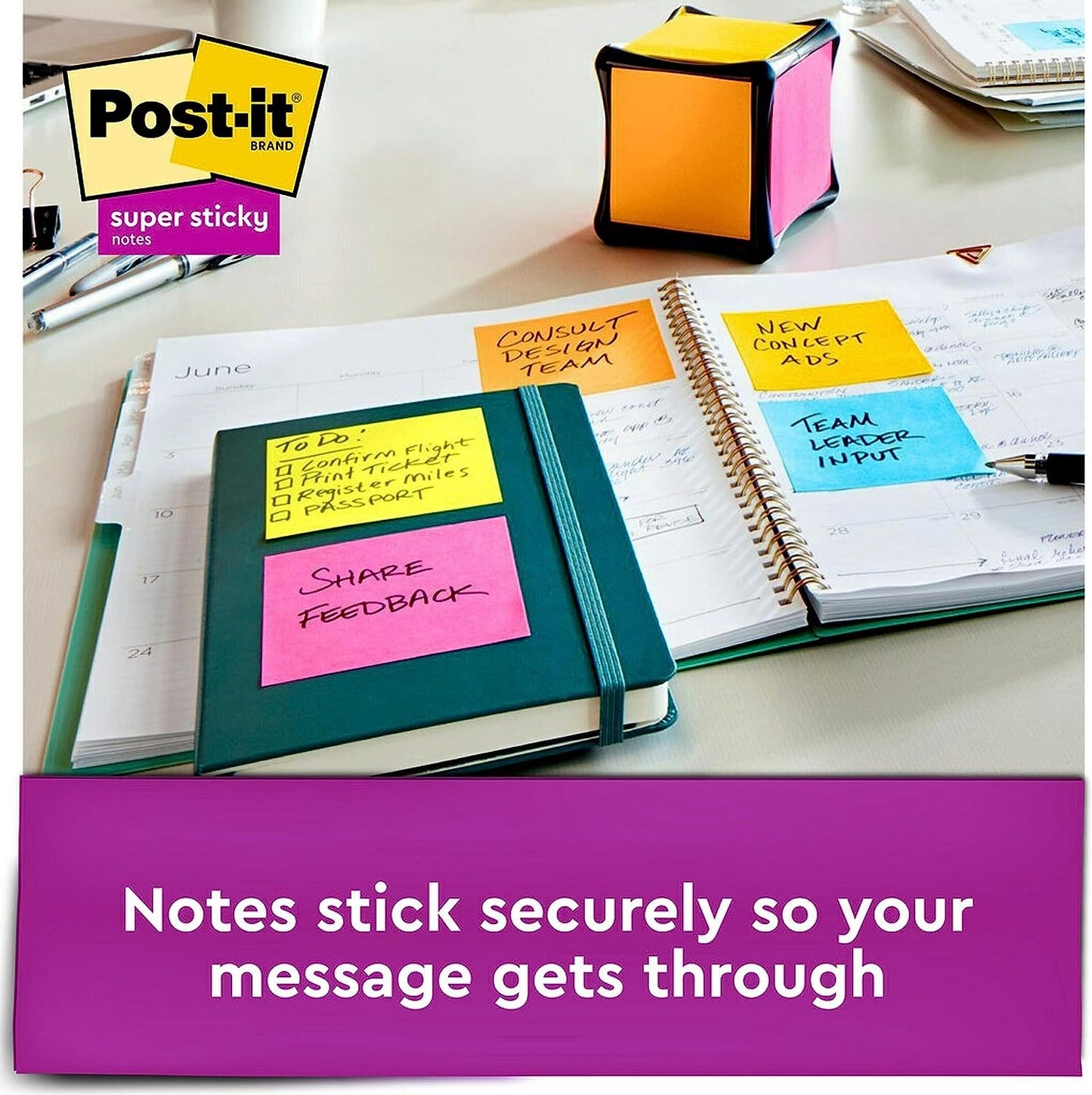 Post-it Super Sticky Full Stick Notes, 3x3 in, 12 Pads, 2x the Sticking Power, Energy Boost Collection, Bright Colors (Orange, Pink, Blue, Green), Recyclable (F330-12SSAU)