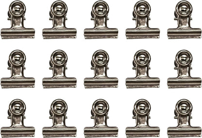 Advantus Hinge Clips, Antique Satin Nickel Finish, Pack of 15 Miniature Metal Bulldog Clips, 7/8 x 7/8 Inch, TH92692
