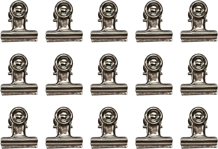 Advantus Hinge Clips, Antique Satin Nickel Finish, Pack of 15 Miniature Metal Bulldog Clips, 7/8 x 7/8 Inch, TH92692