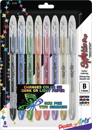 Pentel Arts Sparkle Pop Metallic Gel Ink Pen, 1.0mm Bold Line, Assorted Colors, Pack of 8 (K91PABP8M)