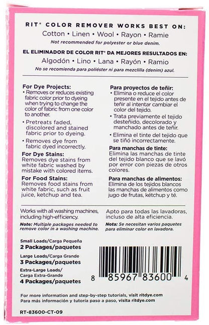 Rit Dye Powder Color & Rust Remover Great for Crafting DIY Works on Most Fabric Cotton Nylon, Chlorine Free