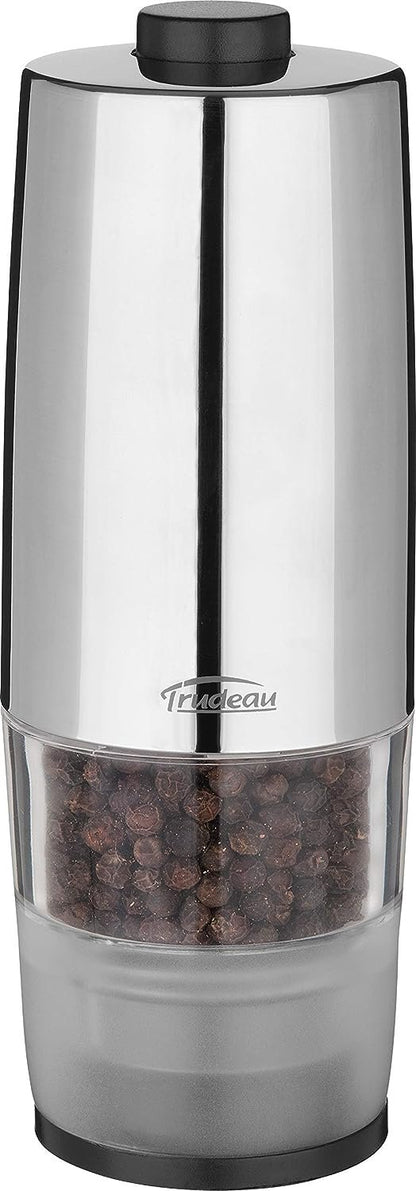 Trudeau One-Hand Battery Operated Pepper Mill, Stainless Steel Finish 7 by 2