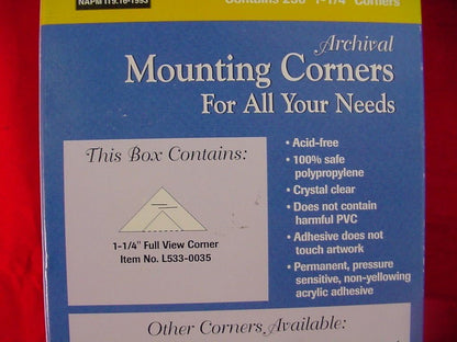 Lineco Self-Adhesive Polypropylene Mounting Corners - 1.25" Clear (250/Pkg.)