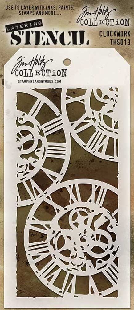 Tim Holtz - Stencils Set 6 ("Steampunk") - Five Item Bundle - Gears, Clockwork, Gothic, Shattered, and Cargo