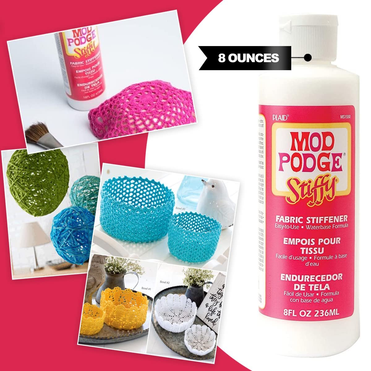 Mod Podge Stiffy Fabric Stiffener, Cheesecloth and Brushes - 8oz Quick Mod Podge Fabric and Hat Stiffener, 3 Pixiss Foam Brushes 36 Yards of Cheesecloth