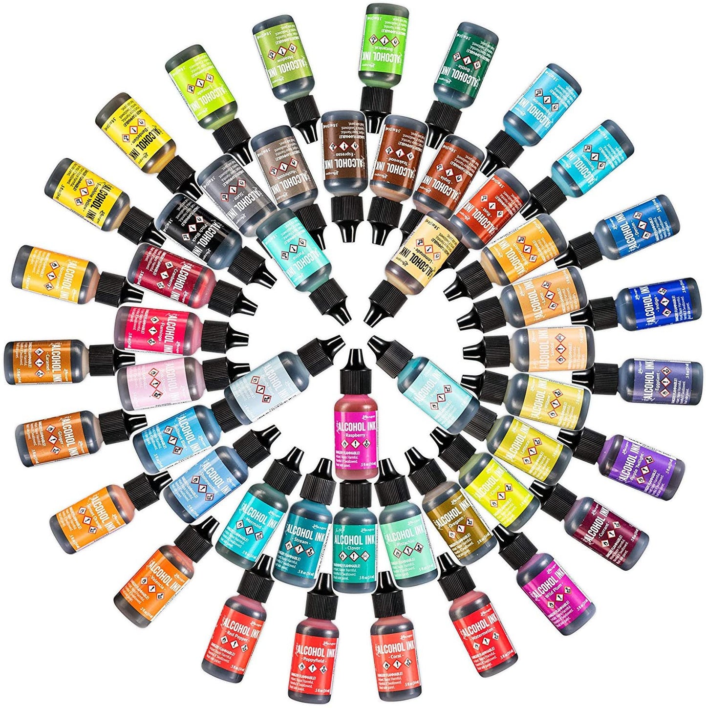 Ranger Tim Holtz Alcohol Ink Set, 24 Pack (Assorted Colors) .5oz | Alcohol Ink Blending Solution | Premium Brush Set for Alcohol Ink Paper | 1 Mini Spray Bottle
