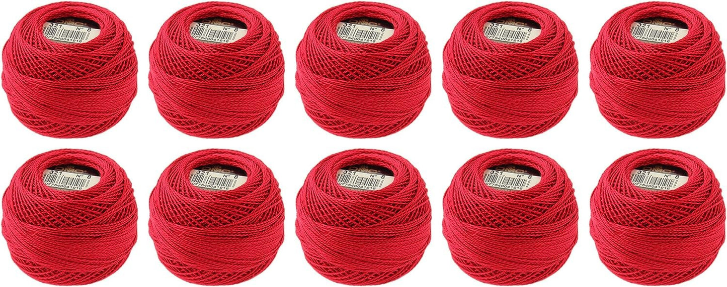 DMC 116 8-321 Pearl Cotton Thread Balls, Red, Size 8
