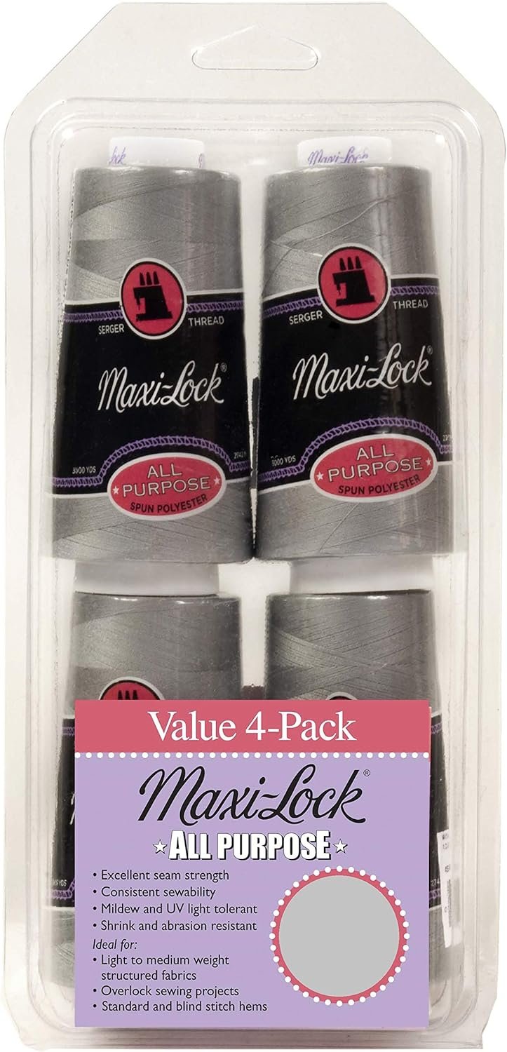 American & Efird 524 Maxi-Lock All Purpose Value Thread Spool Pack, Onе Paсk, Light Grey, 4 Ounce