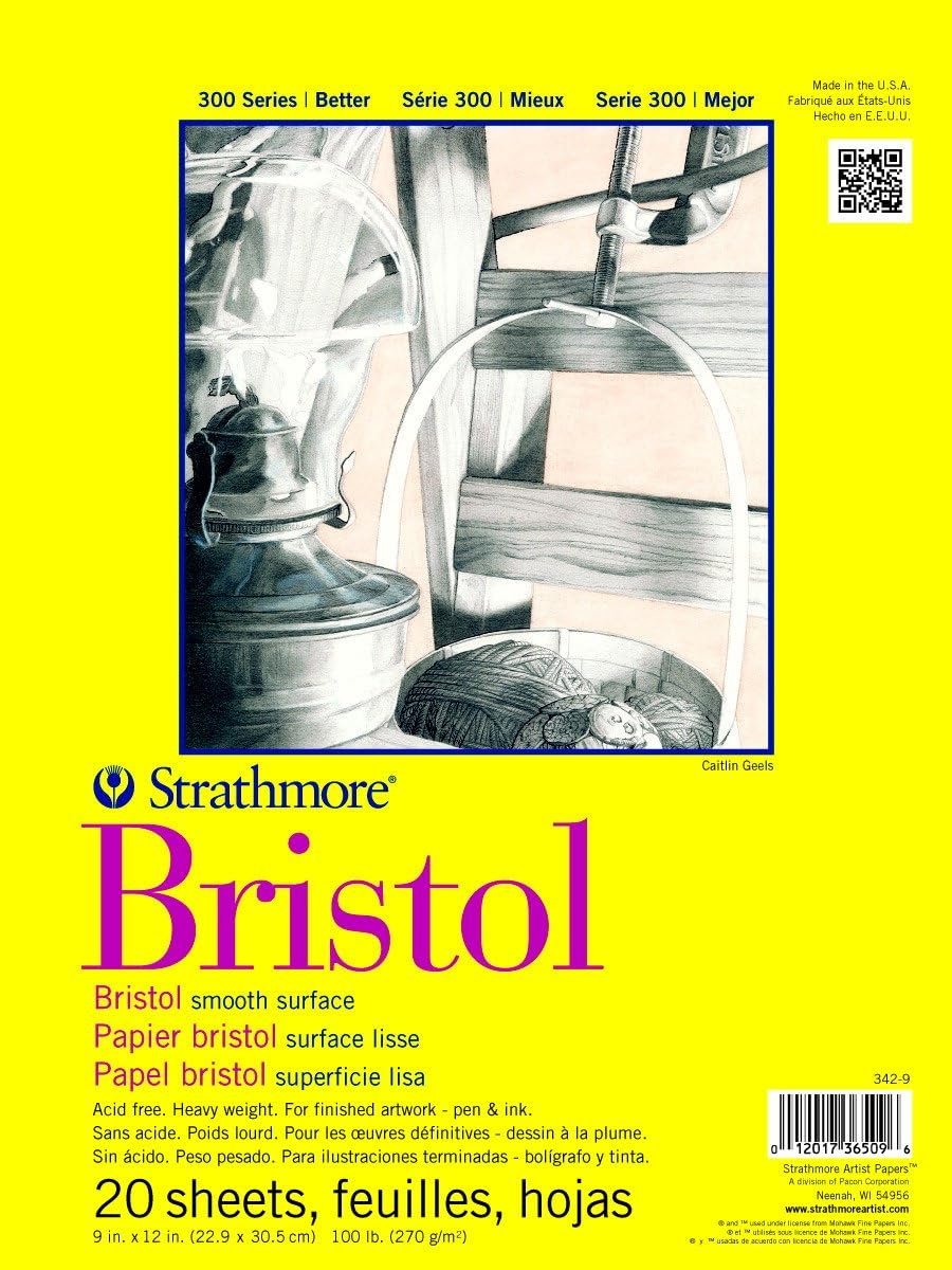 Strathmore 300 Series Bristol Paper Pad, Vellum, Tape Bound, 11x14 inches, 20 Sheets (100lb/270g) - Artist Paper for Adults and Students - Charcoal, Pen and Ink, Marker, and Pastel