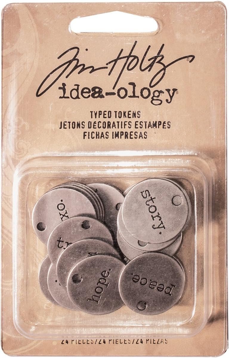 Typed Tokens by Tim Holtz Idea-ology, Pack of 24, Antique Nickel Finish, TH93203