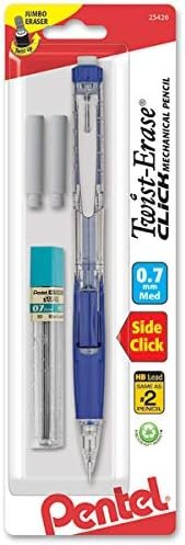 Pentel Twist Erase CLICK  Automatic Pencil with 2 Eraser Refills and Lead, 0.7mm, Assorted Barrels, Color May Vary, 1 Pack (PD277TLEBP)