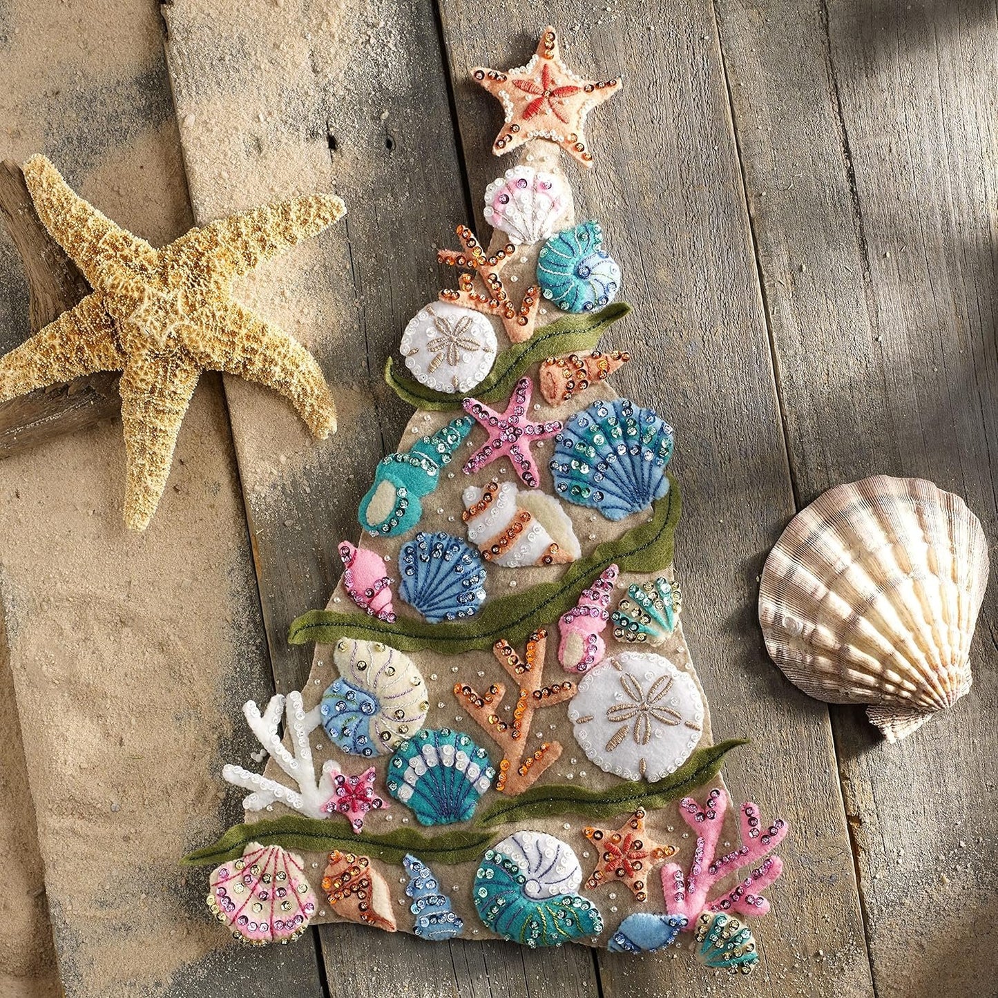 Bucilla Felt Applique Wall Hanging Kit, Coastal Christmas, Perfect for DIY Arts and Crafts, 89500E