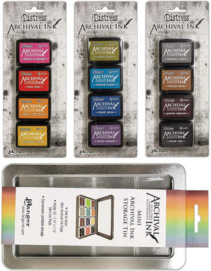 Tim Holtz Distress Archival Mini Ink Kit 1, Kit 2, Kit 3 and Storage Tin - 4 Item Bundle