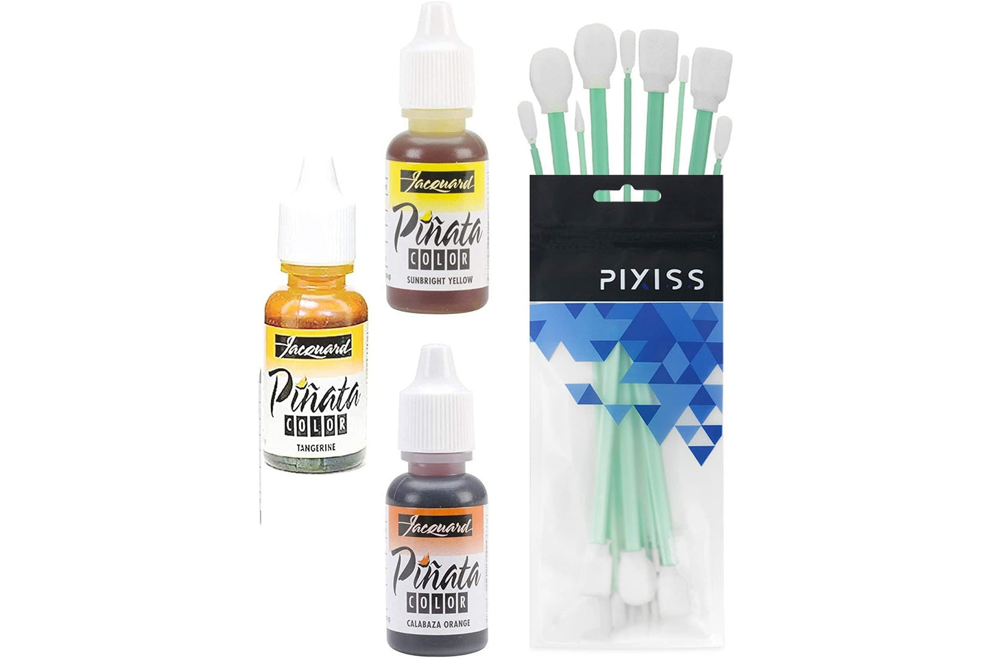 Jacquard Pinata Alcohol Inks 3 Pack Bundle, Tangerine, Calabaza Orange, Sunbright Yellow and 10X Pixiss Ink Blending Tools
