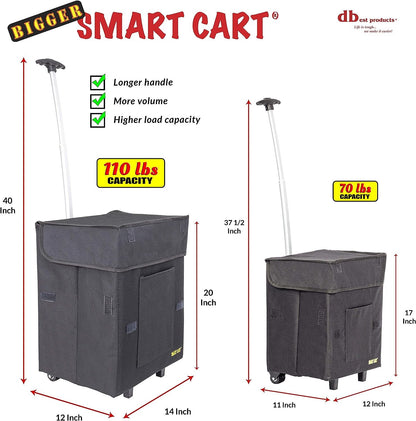 dbest products Bigger Smart Cart, Black Collapsible Rolling Utility Cart Basket Grocery Shopping Teacher Hobby Craft Art