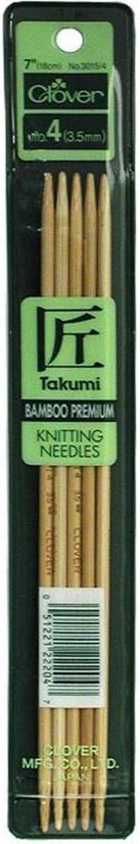 Clover Takumi 7-Inch Double point, Size 4,Pack of 5