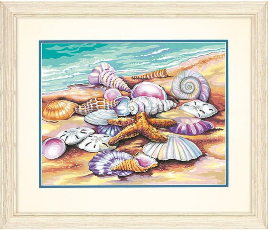 Dimensions 73-91526 Seashells on The Beach Paint by Numbers for Adults, 14'' W x 11'' L