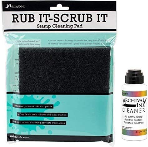 Ranger All-Purpose (for Solvent, Archival, Water, and Pigment-Based Inks) Stamp Cleaner &"Rub It Scrub It" Cleaning Pad