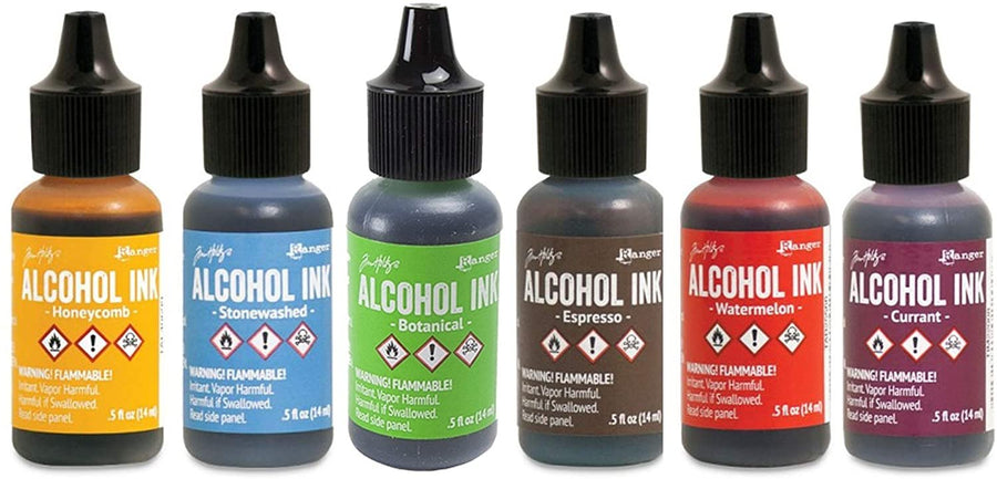 Alcohol Ink Set 7 Bottle Collection of Ranger Tim Holtz Alcohol Inks for Paper, Resin Epoxy Tinting, Petri Dish Making, 15ml/0.5-Ounce Alcohol Based Ink Each, Vibrant Colors and Metallic Mixitives