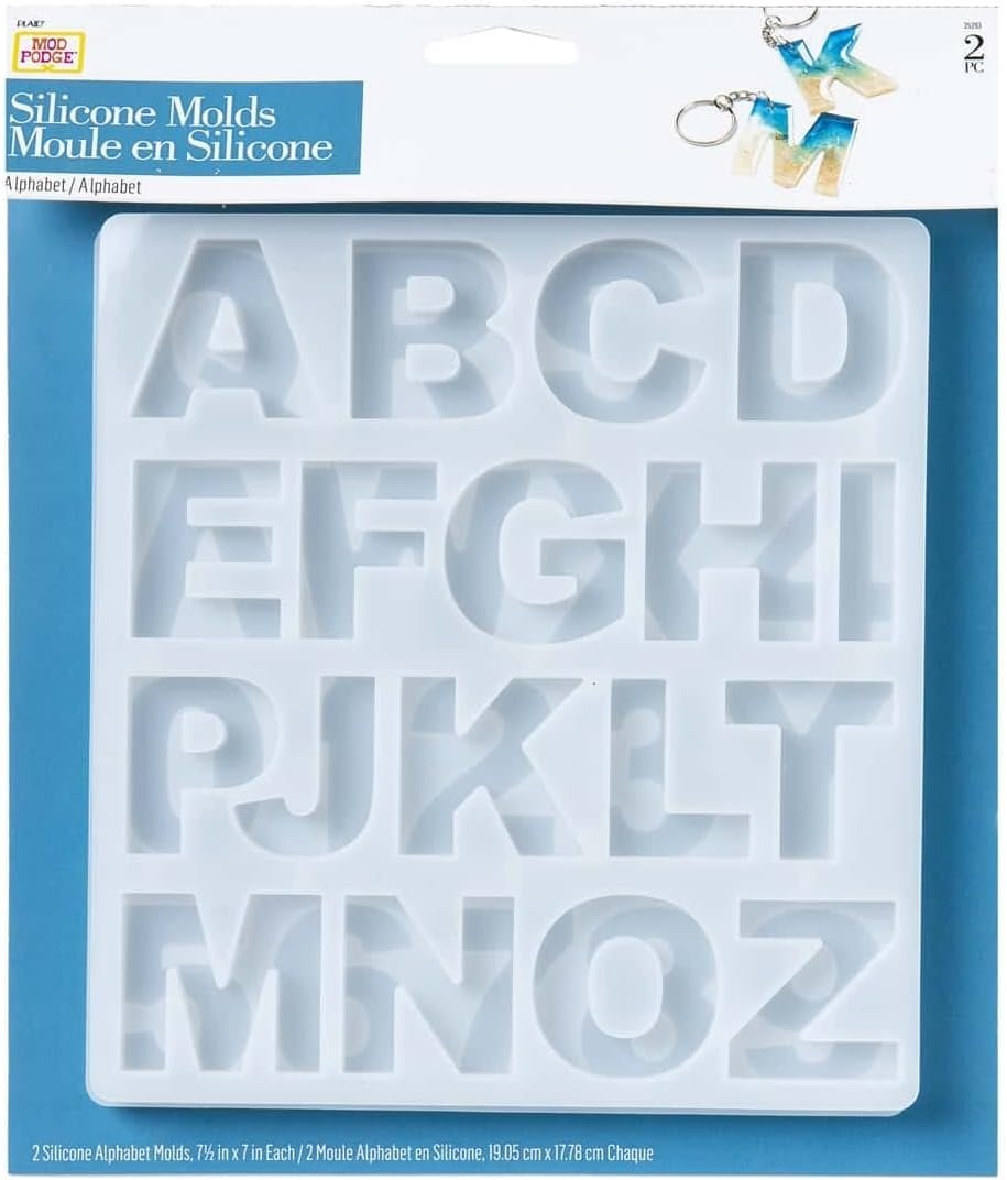 Mod Podge Alphabet, Set of 2 7 1/2" x 12 3/4" Silicone Casting, DIY Arts Epoxy Mold, Clear Resin Craft Supplies and Materials, 25293