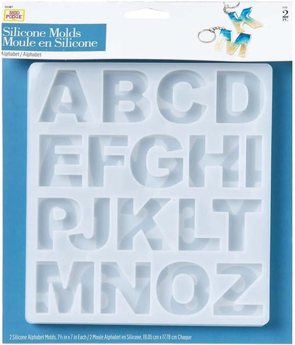 Mod Podge Alphabet, Set of 2 7 1/2" x 12 3/4" Silicone Casting, DIY Arts Epoxy Mold, Clear Resin Craft Supplies and Materials, 25293