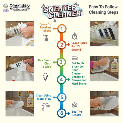 Grandma's Secret Sneaker Cleaner - Shoe Cleaner for Rubber, Canvas and Leather - Stain Remover Spray Removes Dirt, Grime and Grass - 3oz Sneakers Cleaner for Outdoor Shoes, Slippers and Moccasins