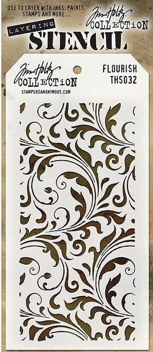 Stampers Anonymous THS-032 Tim Holtz Layered Flourish Stencil, 4.125 x 8.5