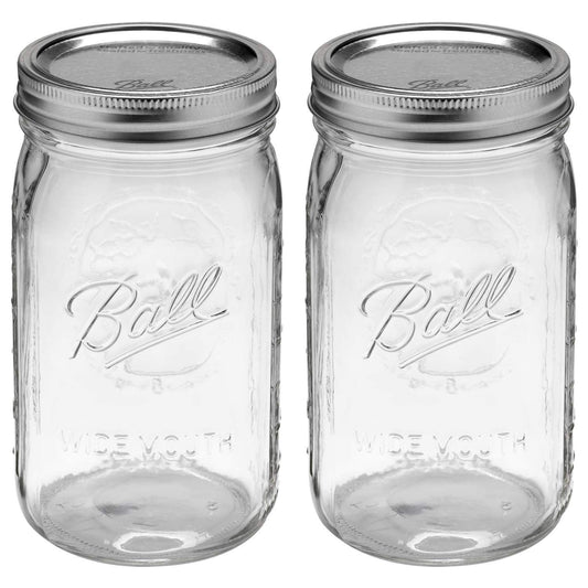 Ball Wide Mouth 32-Ounces Quart Mason Jars with Lids and Bands, Set of 2