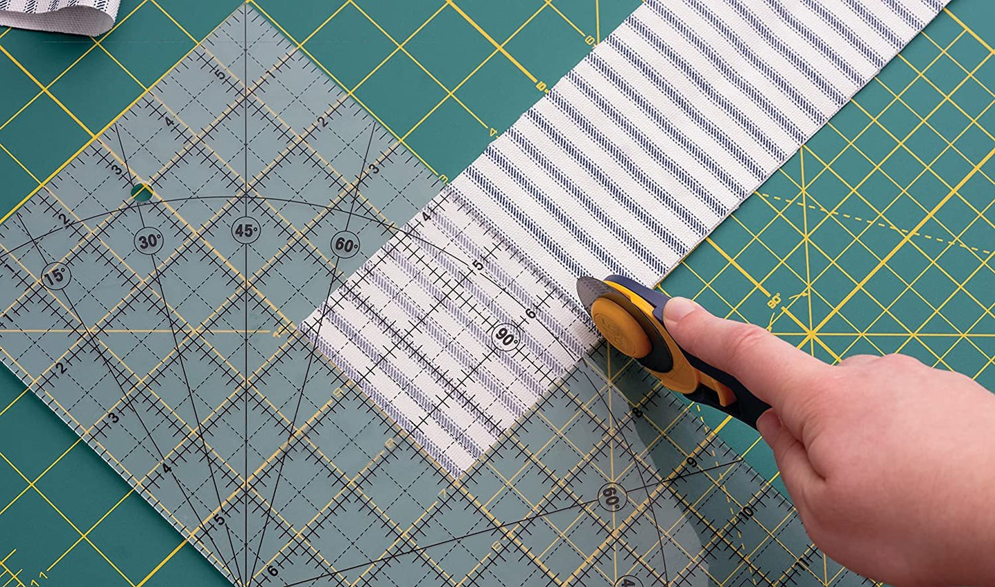 OLFA 6" x 12" Frosted Advantage Acrylic Ruler (QR-6x12) - Non Slip 6x12 Inch Acrylic Ruler with Grid & Angle Markings for Quilting, Sewing, Cutting Fabric, & Crafts