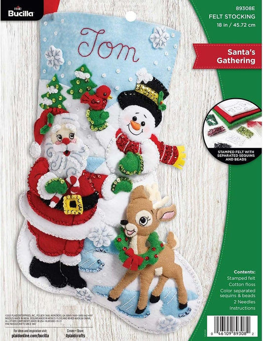 Bucilla, Santa's Gathering, Felt Applique Christmas Stocking, 18"