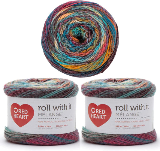Red Heart Roll with It Melange Show Time Yarn - 3 Pack of 150g/5.3oz - Acrylic - 4 Medium (Worsted) - 389 Yards - Knitting/Crochet