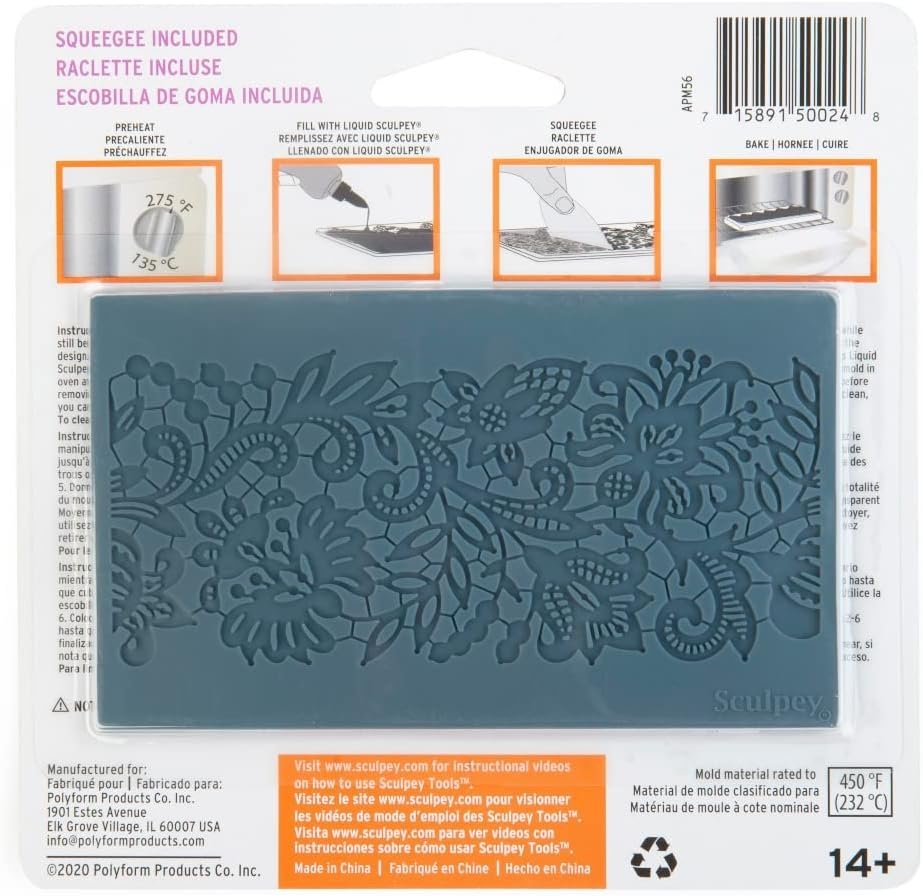 Sculpey Tools Flexible Oven Safe Silicone Lace Mold Great for jewelry making and all types of craft projects. Use with oven bake clay, Liquid Sculpey and resin.
