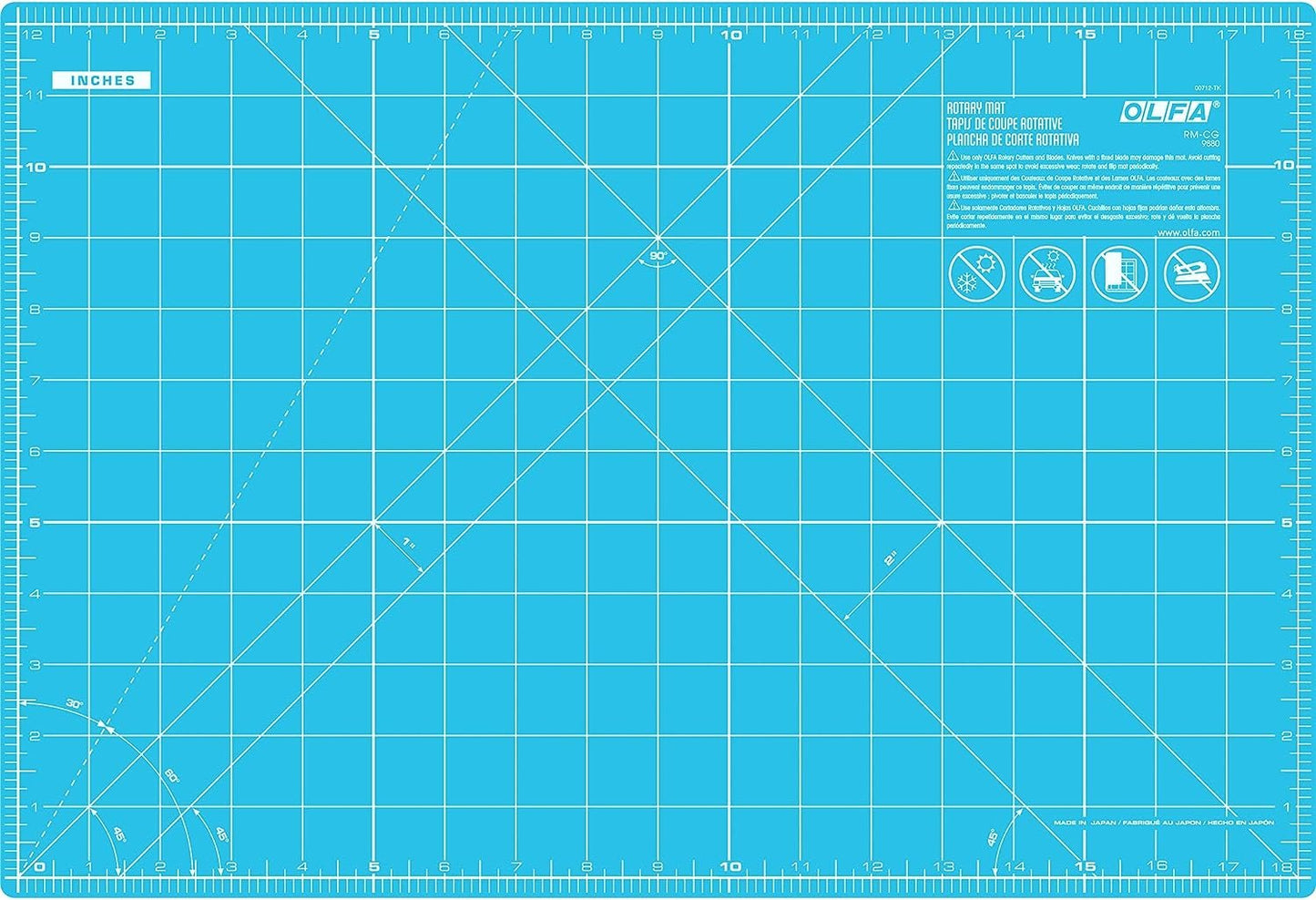 OLFA 12" x 18" Self Healing Rotary Cutting Mat (RM-CG/AQA) - Double Sided 12x18 Inch Cutting Mat with Grid for Fabric, Sewing, Quilting, & Crafts, Designed for Use with Rotary Cutters (Aqua)