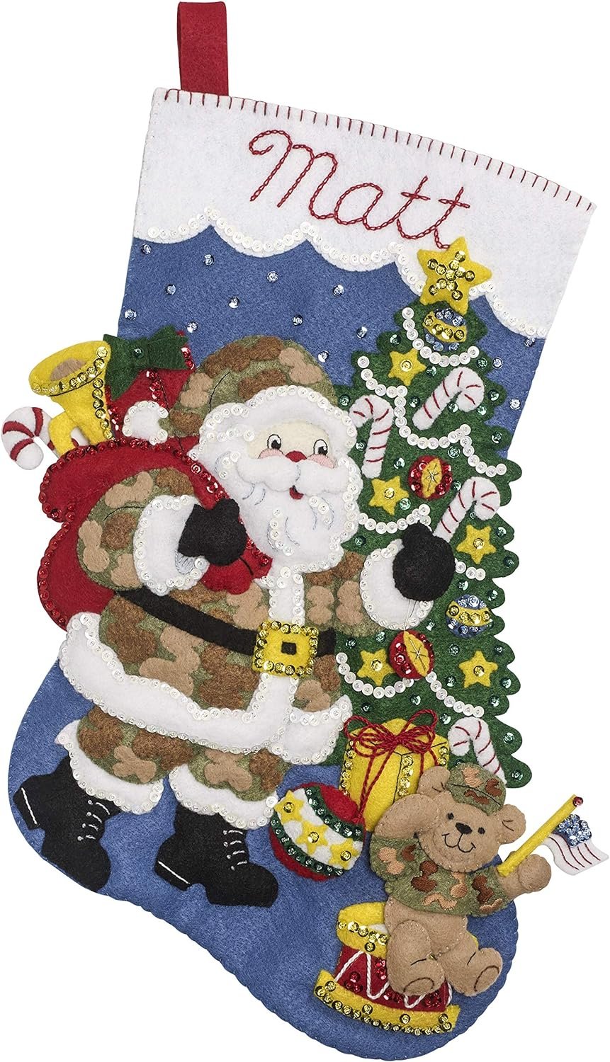 Bucilla Camo Santa Felt Applique Stocking Kit, 18 Inch