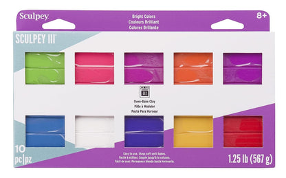Sculpey III® 10 Bright Colors of Polymer Oven-Bake Clay, Non Toxic,1.25 lbs., great for modeling, sculpting, holiday, DIY, mixed media and school projects. Perfect for kids and beginners!