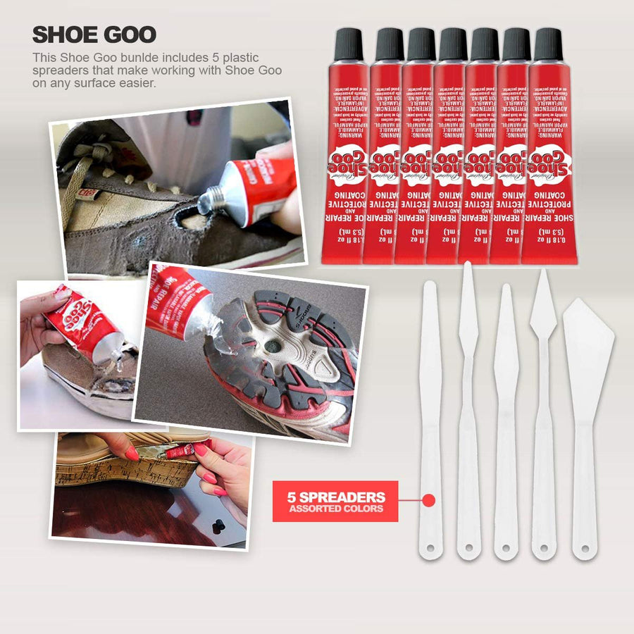 Shoe Goo Repair Adhesive for Fixing Worn Shoes or Boots, Clear, 7X 0.18-Ounce Tubes, Pixiss Spreader Tools Set