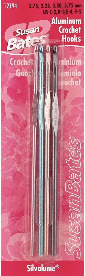 Susan Bates Silvalume Aluminum Crochet Hook, Set of 4