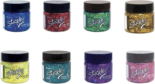 Bundle- Stickles Glitter Gels Ranger Ink Tim Holtz - Set of 8 in 1 oz Jars - Venus, Aquarius, Galaxy, Medusa, Pegasus, Solar Flare, Starshine, Assorted