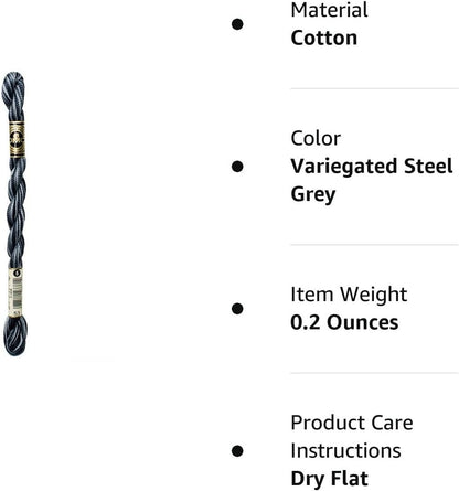 DMC 115 5-53 Pearl Cotton Thread, Variegated Steel Grey, Size 5
