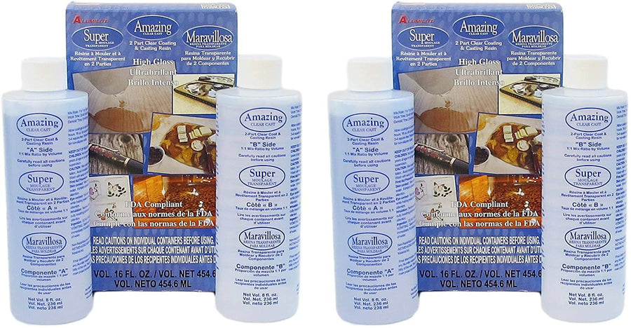 Alumilite Amazing Clear cast epoxy Resin 16 Ounces (Part A and Part B 8oz Each Bottle Per Box) (2 Pack)