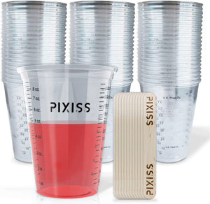10oz Disposable Graduated Clear Plastic Cups for Mixing Paint, Stain, Epoxy, Resin & 20x Pixiss Stix Mixing Sticks